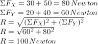 Penyelesaian matematis jumlah vektor pada sumbu x dan sumbu y